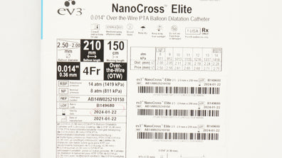 EV3 AB14W025210150 NanoCross Elite PTA Dilatation Cath. 4F x 0.014in x 150cm (x)